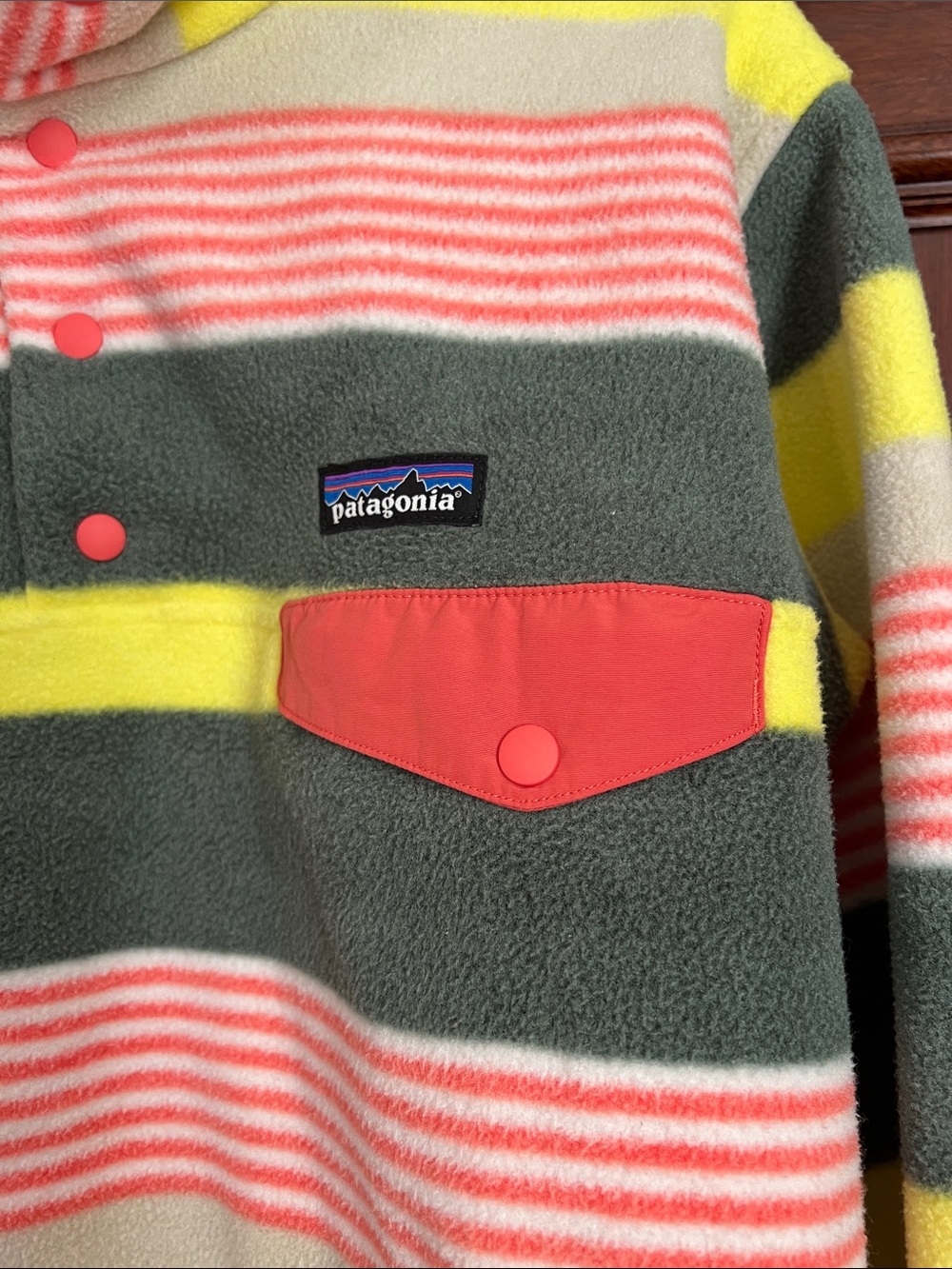 Patagonia Synchilla Pullover in Yellow, Coral & Gray Size XL❤️❤️ - Picture 2 of 5